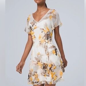 White House Black Market Yellow and Brown Floral Mini Dress
